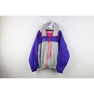 Vtg 80s 90s Columbia Mens Medium Thrashed Color Block Hooded Windbreaker Jacket